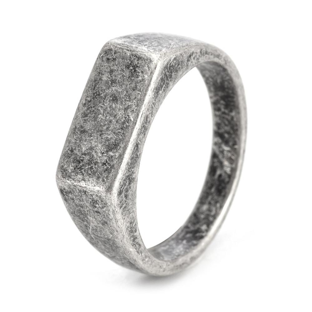 Vintage Titanium Steel Ring for Men Simple Rectangular Design Retro Distressed Finish Jewelry