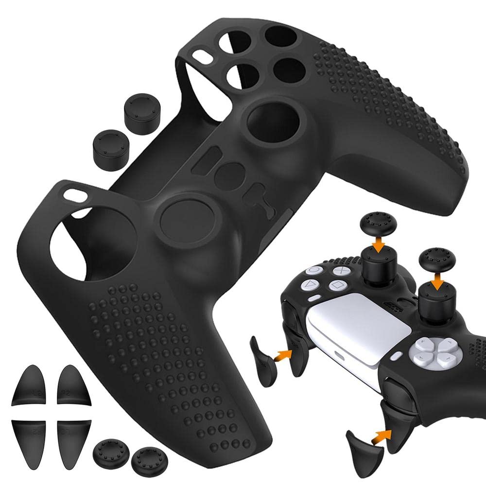 XBERSTAR Ergonomic Silicone Cover Case for PS5 DualSense Edge DualSense Edge Soft Rubber Protective Skin for Wireless Controller with Thumb Grip Caps