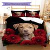 Flowers and dogs Pattern Bedding Quilt Set Quilt Cover Pillowcase Home Decoration Birthday Gift (1 * duvet cover + 2 * pillowcase, without core)