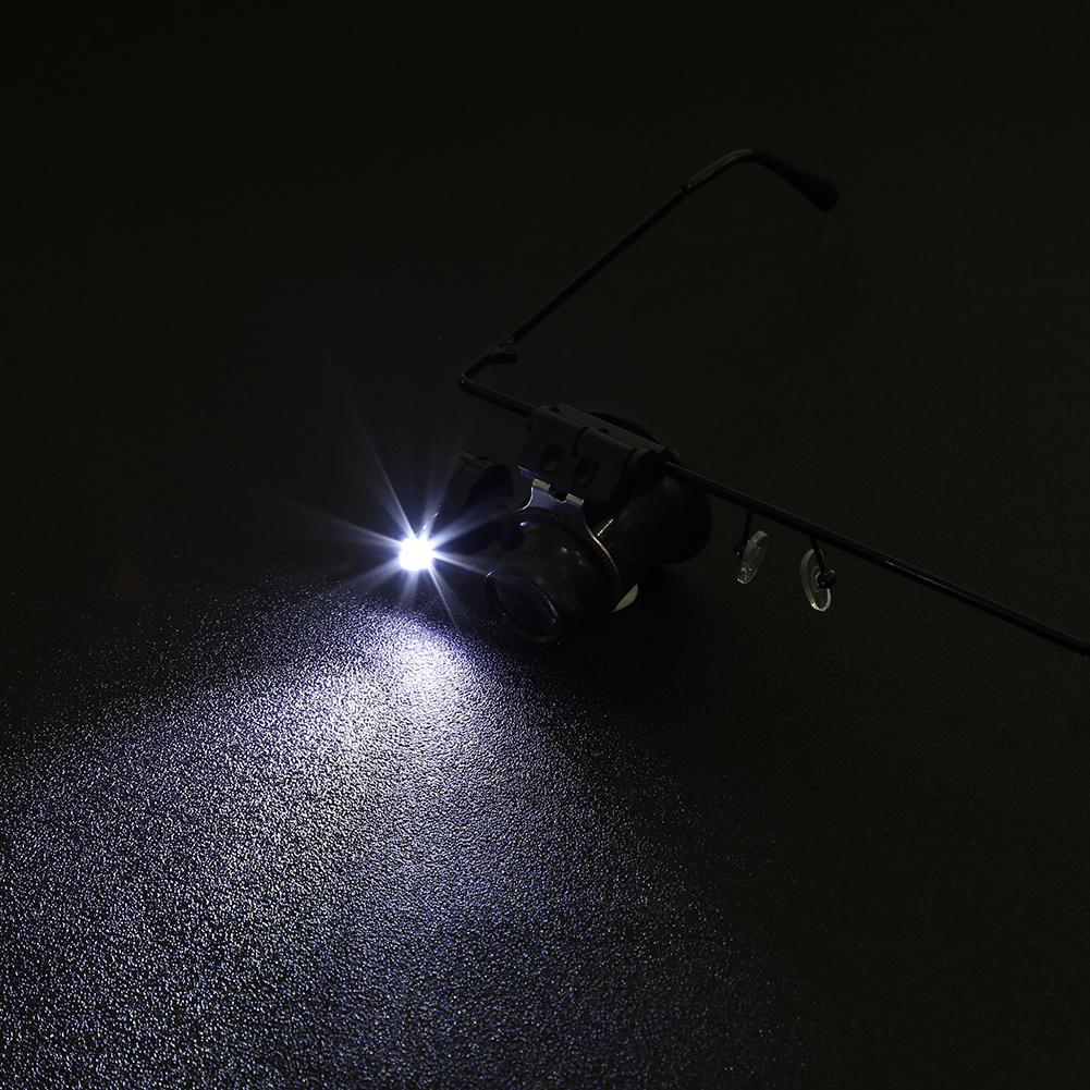 Watch Repair Single Lens Eye Glasses 20x Magnifying Magnifier Jeweler Tool LED Light Loupe