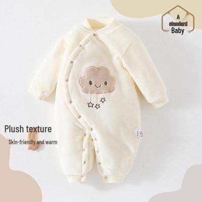 Quilted Fleece Baby Onesie - Autumn/Winter Cartoon Romper for Newborns