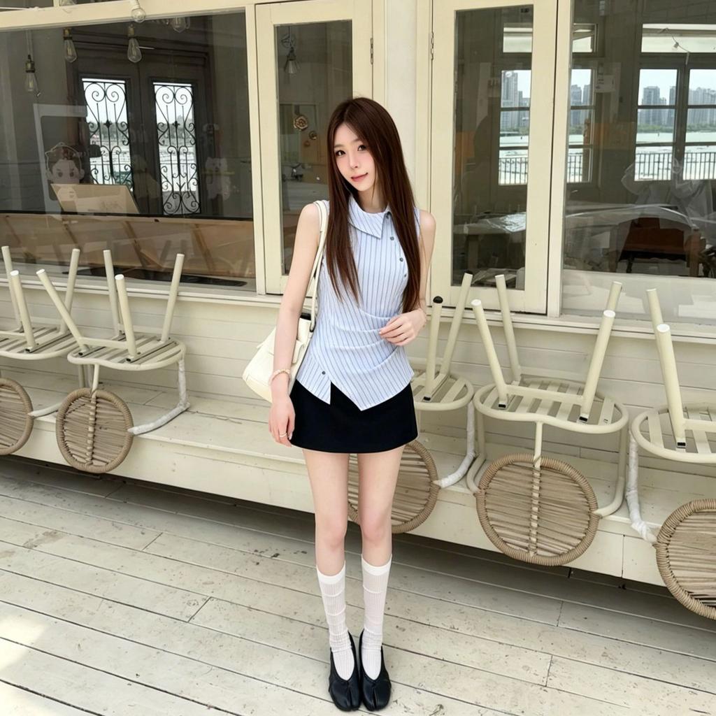 Korean Striped Striped Lapel Vest Women's Summer Diagonal-breasted Pleated Waist Irregular Hem Temperament Top