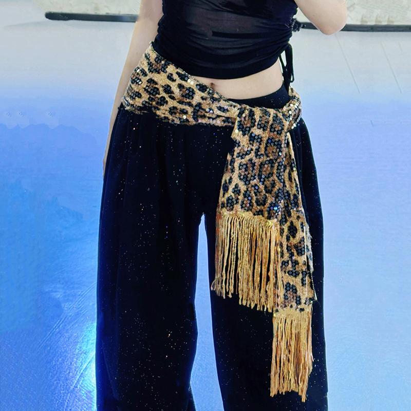 

Джазовый танец Леопардовый принт Занавеска-пукалка Модный уличный Пайетки Хип-шарф Аксессуары Пояс для танца живота Кисточка Поясная цепочка A4