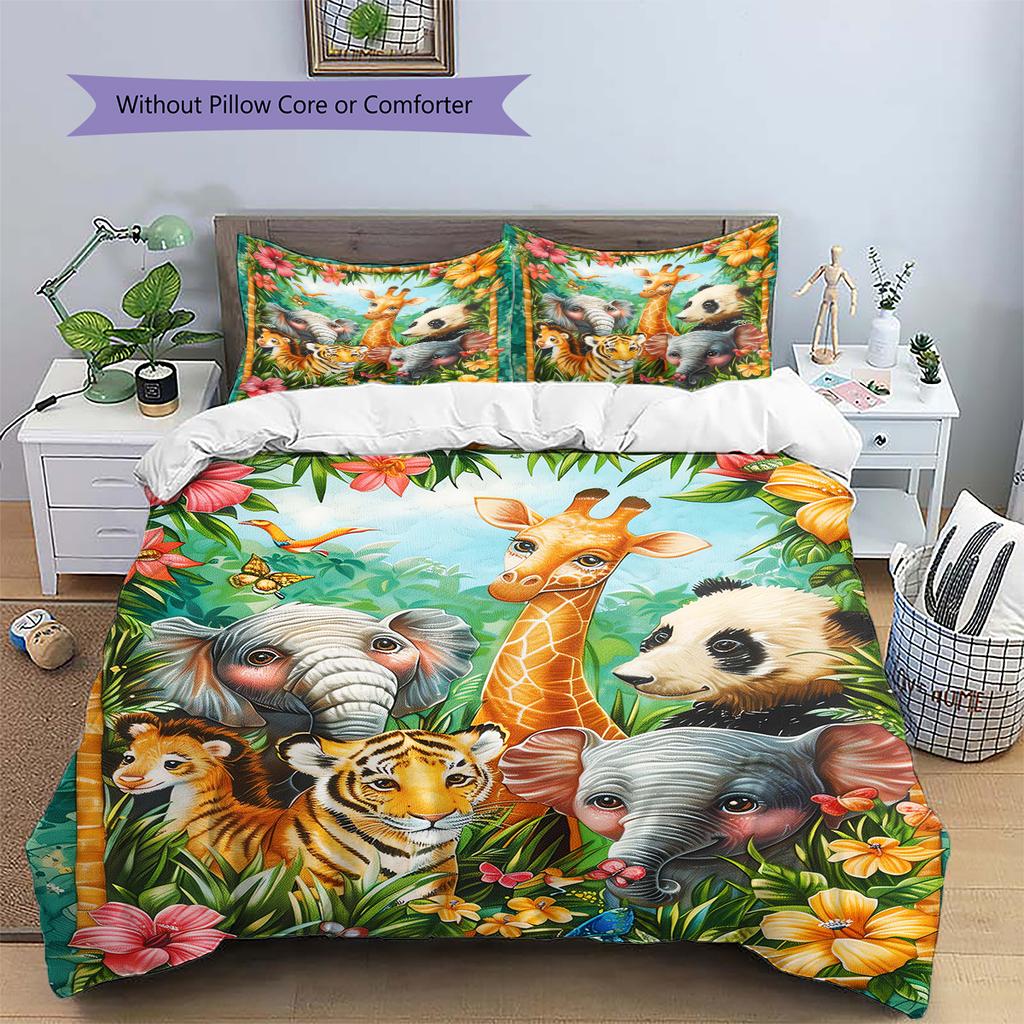 Animal Pattern Bedding Quilt Set Quilt Cover Pillowcase Home Decoration Gift (1 * Duvet Cover + 2 * Pillowcase, Without Core)