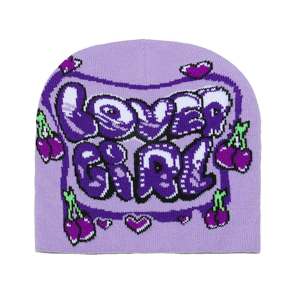 2025 Autumn and Winter New Wool Hat Trendy Fashion Letters Cherry Love Warm Ear Hat Knitted Hat Women