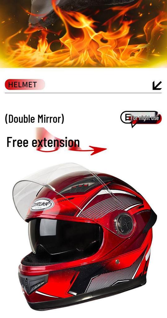 New 3C-Certified Full Face Motorcycle Helmet - Double Lens, All-Season, Cool, Cold-Proof, Rain-Proof, Unisex.