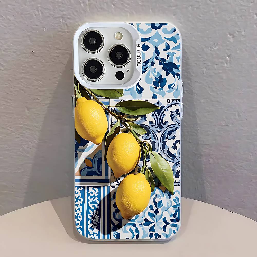 Mittelmeer Zitrone Frucht Kunst Handyhülle Für iPhone 17,16,15,14,13,12,11,Pro,Max,Plus,SE,Air,Mini Sturzfest Weißer Stoßfänger