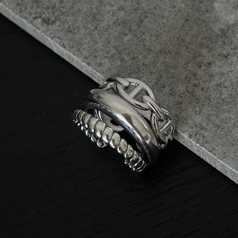 Korean Trendy Style Minimalist Twisted Double Layer Ring For Women With Vintage Charm