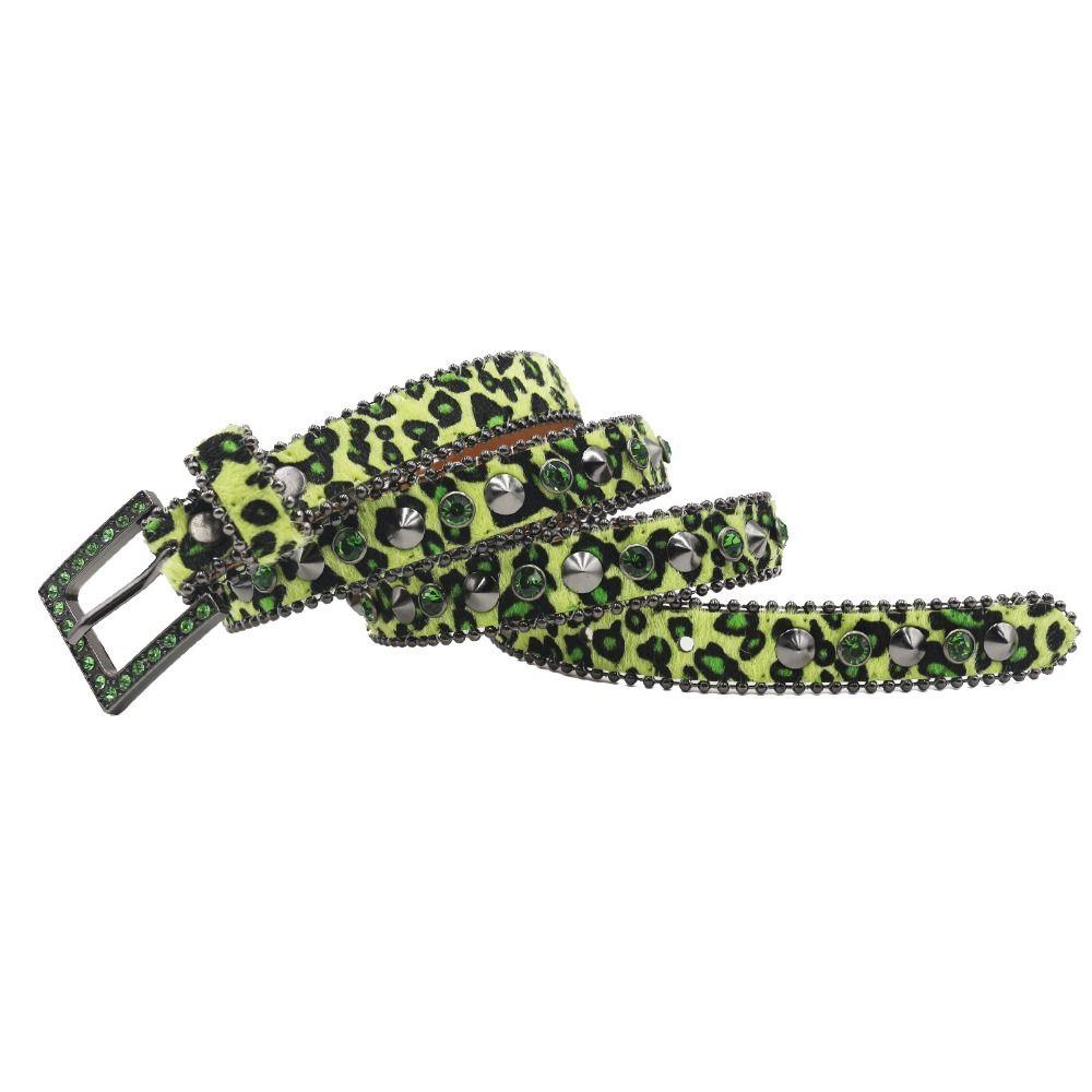 Leopard Gothic Waist Belts With Shine Rhinestone Punk Waistband Leather Belt  for Women Girls