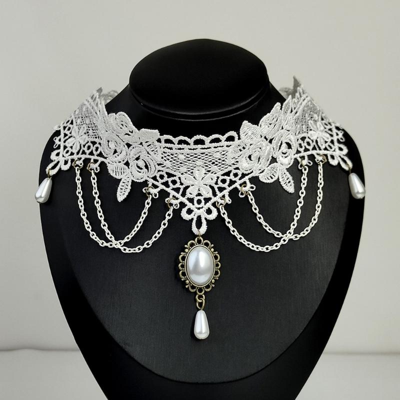 Tendance Mode Niche Dentelle Pierres Précieuses Pendentif Chaîne Clavicule Collier Tempérament