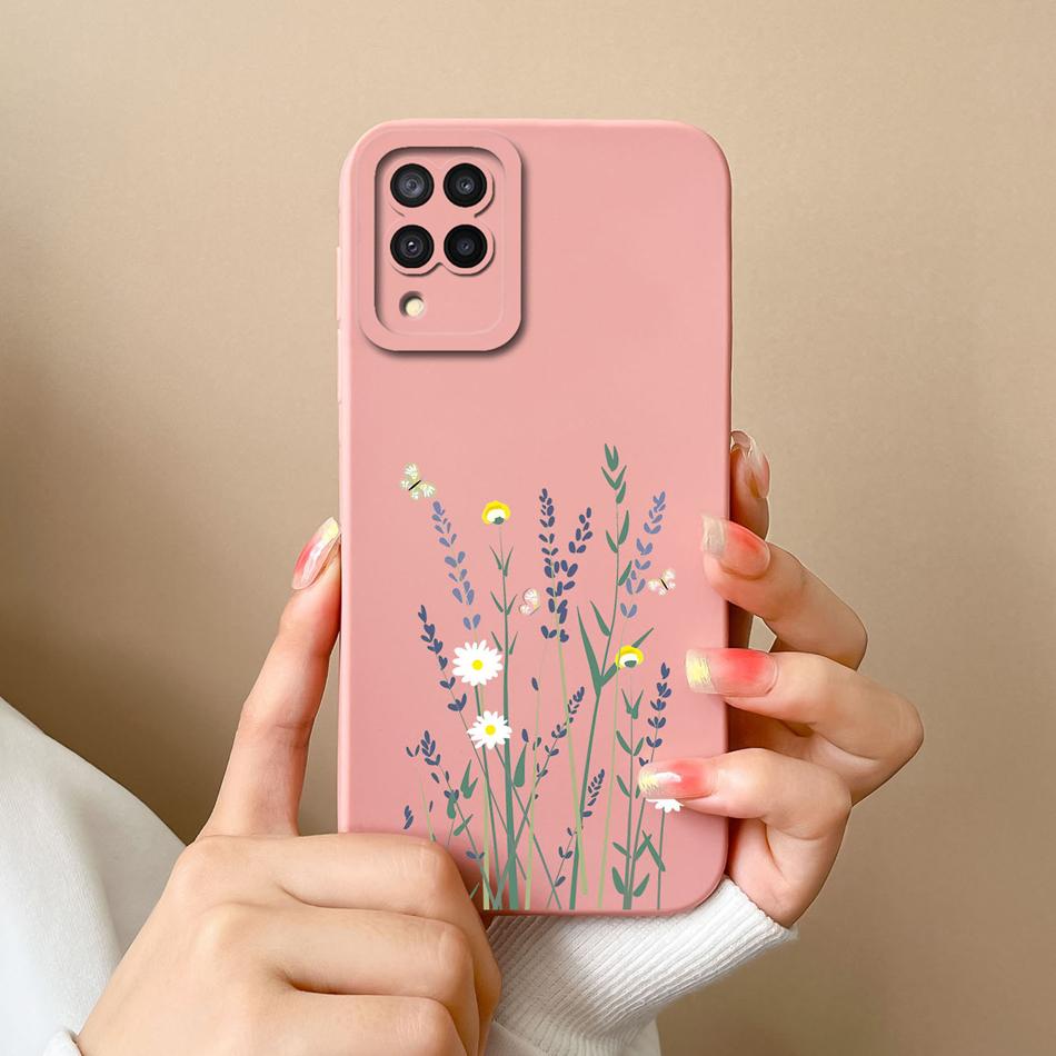 Für Samsung M22 M32 Hülle Bemalte Blumen Upgrade Flüssigsilikon Linsenschutz Handy Rückseite Für Galaxy M 32 M 22 Fundas