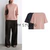 CS Autumn New Women Clothes Minimalist Casual Version Boat Neck Half Sleeve Cotton T-shirt Top 1282529