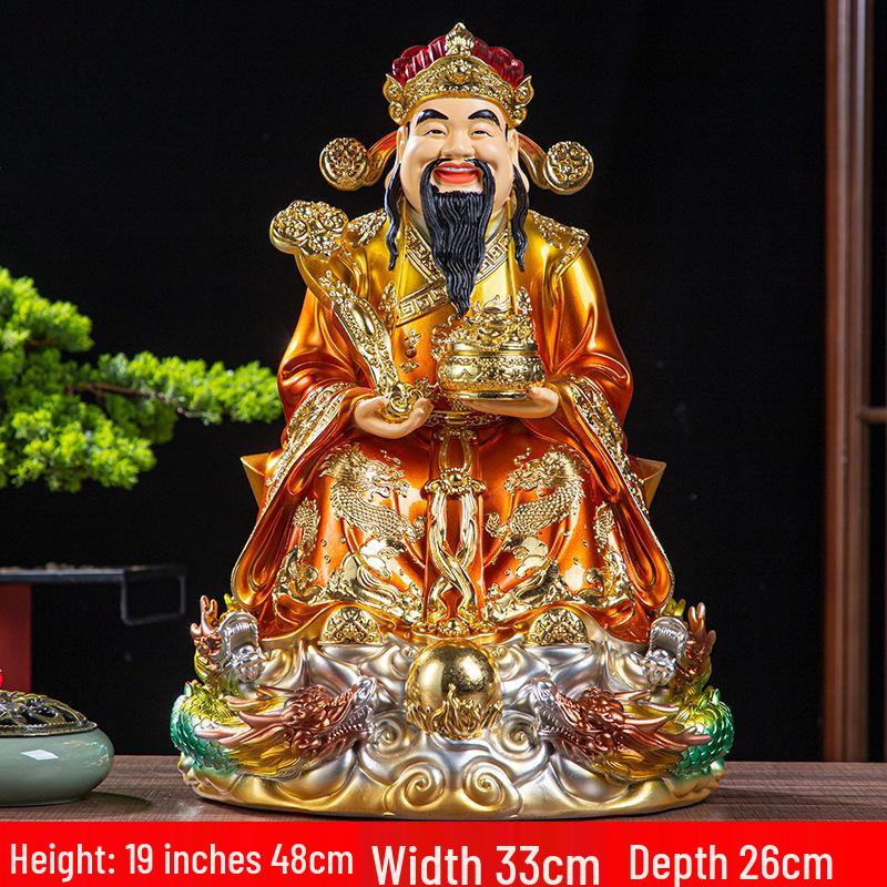 Statua Buddha in Resina Ruyi Dio della Ricchezza con Nove Draghi, 30 cm o 40 cm - Ornamenti per la Prosperità