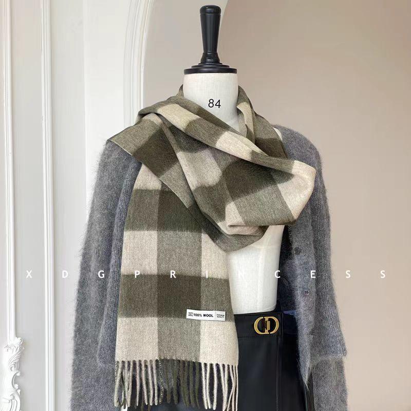 100% Wool Plaid Scarf for Women - Luxury Gift Shawl, Pure Wool Neck Scarf