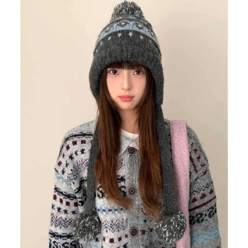 Elastic Thermally Fleece Hat Nordic Pattern Lightweight Cold Weather Headwear Elastic Winter Beanies For Travel