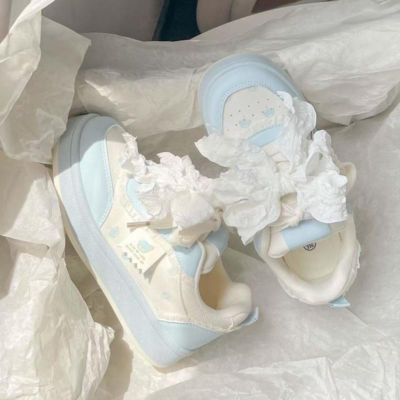 

Нишевые милые повседневные туфли на платформе с бантом, женские новые маленькие белые туфли, женская универсальная юбка 40 небесно-голубой