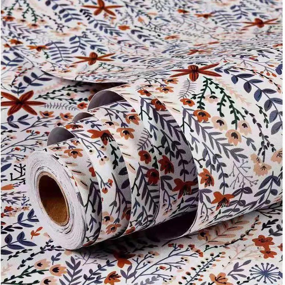 Flower Pattern Self-Adhesive Wallpaper, Peel and Stick Wallpaper Bedroom Room Furniture Modification Removable Wall Stickers