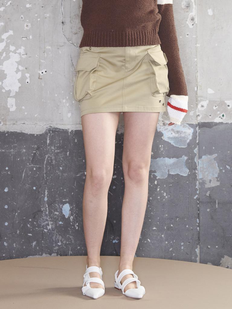 KIJUN Joel Cargo Mini Skirt Beige