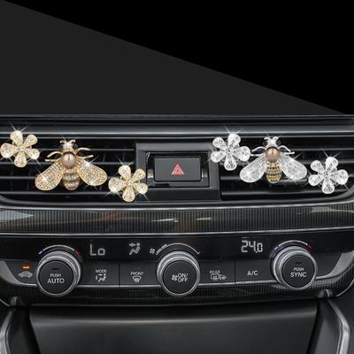 Biene Auto-Entlüftungsclips, Bling-Blumen-Auto-Klimaanlagen-Erfrischer-Clips, Strass-Kristall-Auto-Luftauslass-Dekor, Auto-Zubehör