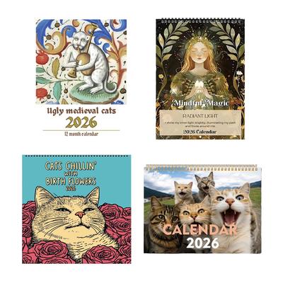 2026 Mittelalterliche Katze Achtsame Magie Wandkalender 12 Monate Täglich Wöchentlich Monatlich Terminplaner Organizer Planer Heim-Büro-Dekoration