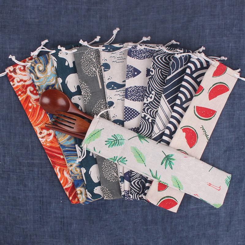 1ks opakovaně použitelný slaměný sáček sáček na kovové slámové příbory Barevné cestovní kempingové hůlky Lžíce Vidlička Nůž Úložný sáček Zásobník