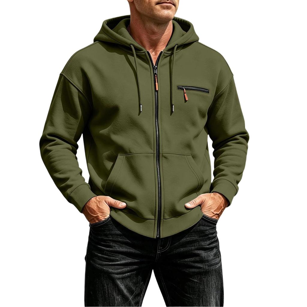 Men's Casual Zip-Up Hoodie with Large Pockets and for Outdoor Sports