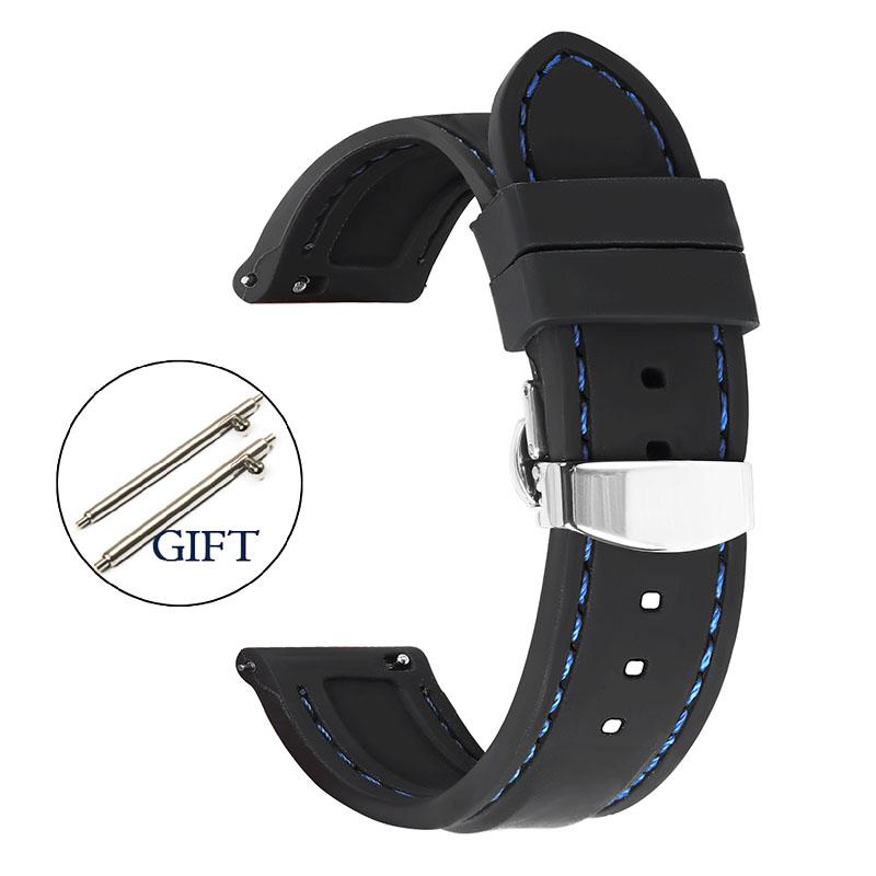 Silicone Straps Quick Release Watchband 18/20/22/24mm Waterproof Rubber for Smartwatch for Men Butterfly Buckle Bracelet Belts