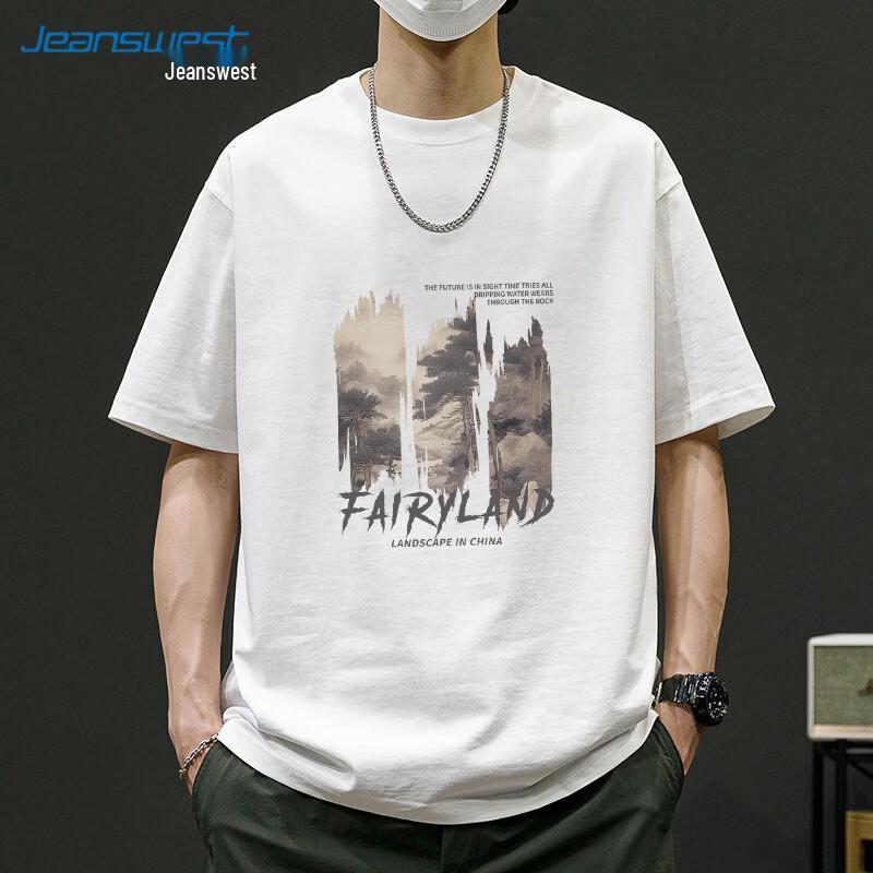 T-shirt da uomo Jeanswest a vestibilità larga con stampa paesaggistica in cotone pesante