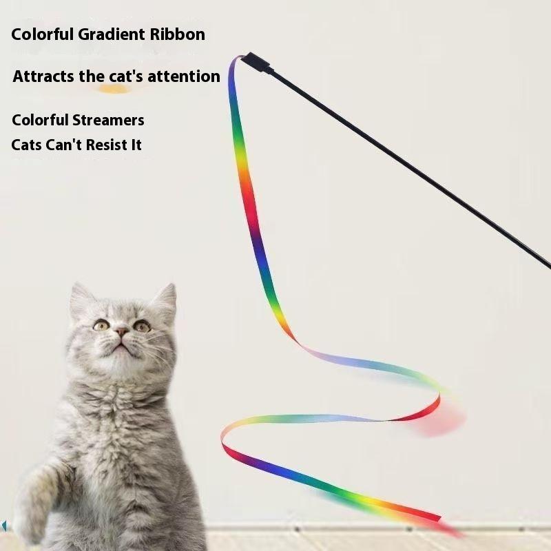 Double-sided rainbow gradual change color teasing cat stick cat toy long pole biting cat Internet celebrity pet toy teasing cat stick artifact