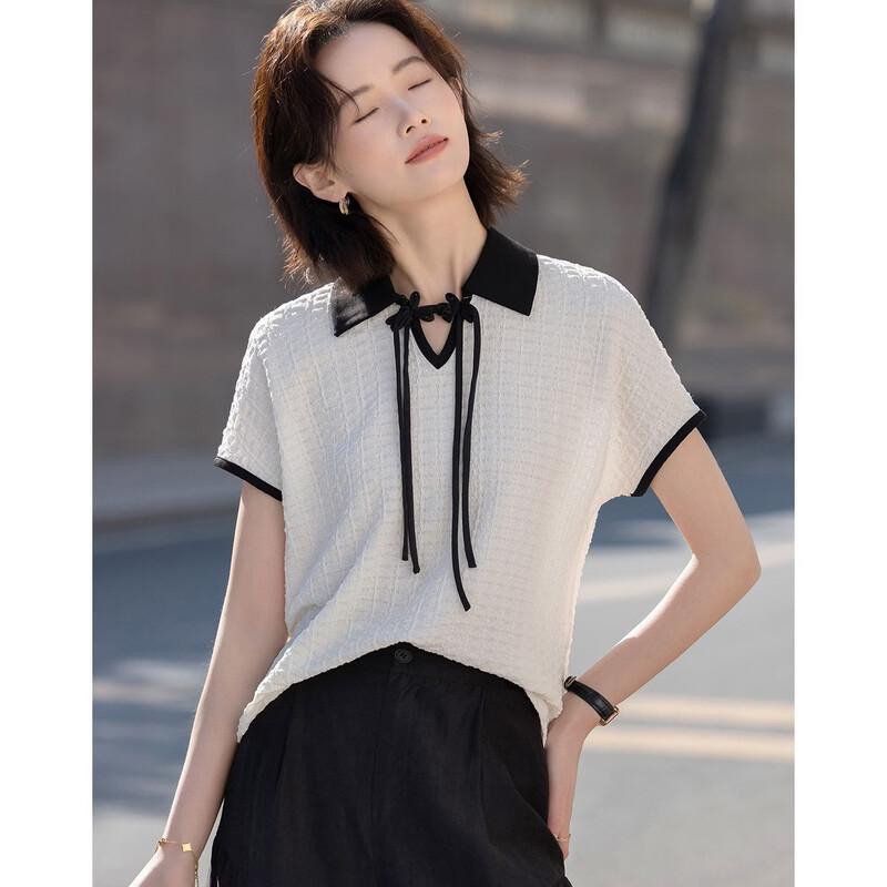 

Women s New Chinese Style Color-block Drawstring T-Shirt M