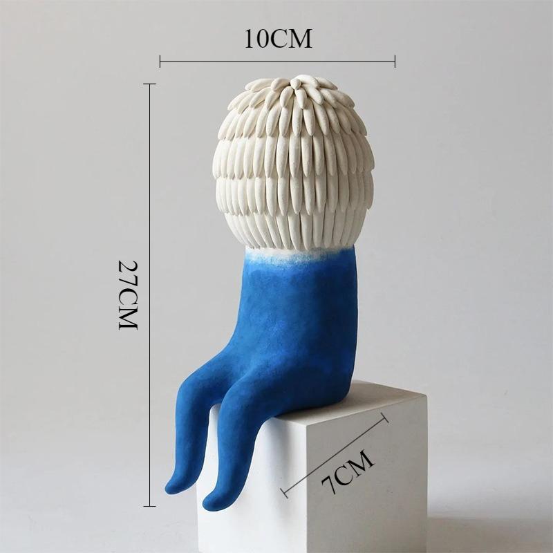 Creative Sitting Posture Figurines Miniature Modern Cute Figurines Cartoon Funny Ornaments Home Desktop Cabinet Decoration синий