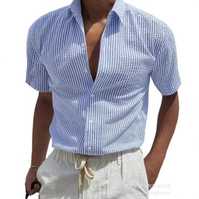 Herren Gestreiftes Kurzarm Casual Hemd mit Knöpfen