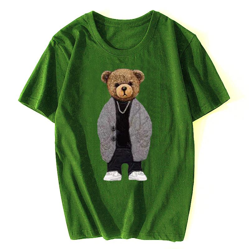 Summer Pure Cotton T-Shirt High Quality Men T Shirt Vintage Bear Print Men's Clothes Womens Fashion Streetwear Tees
