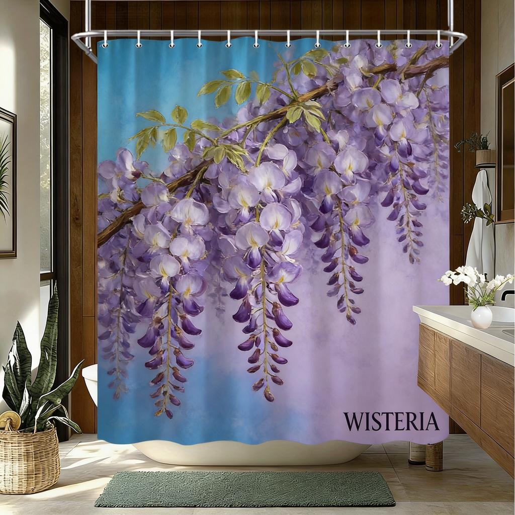 Watercolor Lavender Bouquet Waterproof Shower Curtain For Bathroom Decor