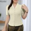 ZANZEA Blusa Casual de Verano para Mujer con Cuello en V, Manga Corta y Corte Slim