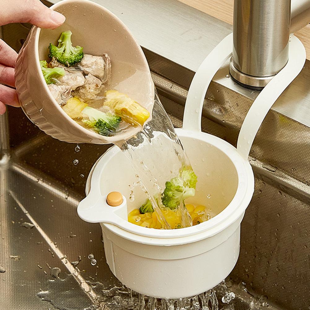 Kitchen Faucet Hanging Strainer, Press Automatic Dumping Draining Basket, Food Fruit Vegetable Drain Shelf Sink Storage Holder