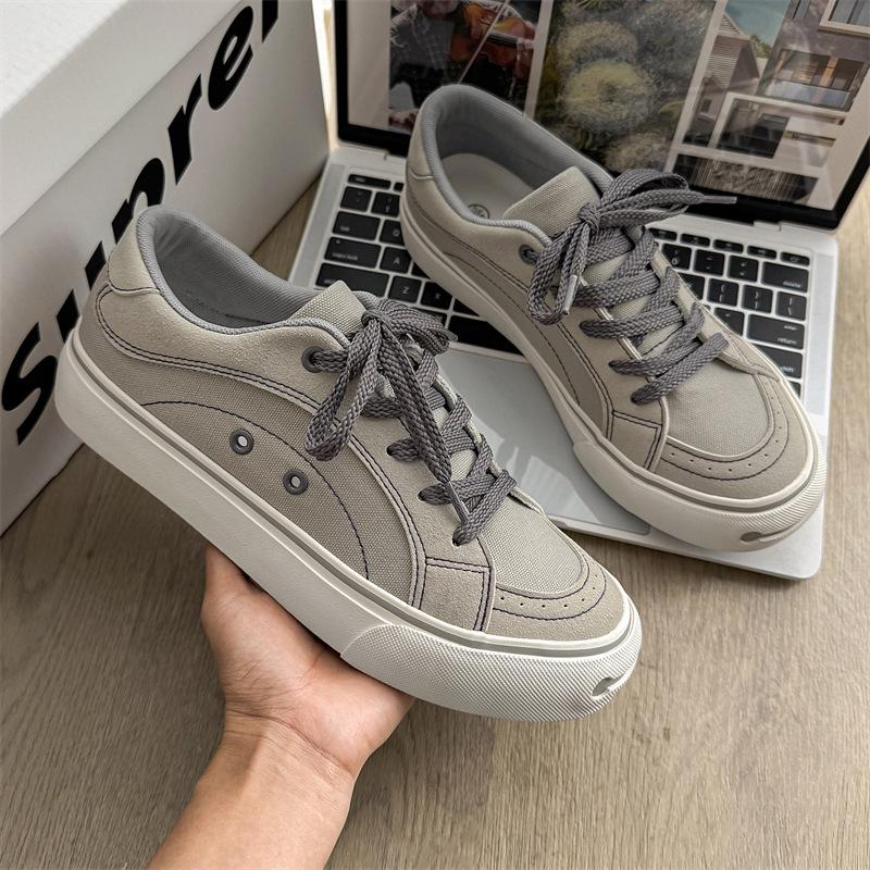 

AFANTING new ins board shoes canvas shoes men s summer versatile white shoes Korean version student lace-up retro 8122 44 сірий колір