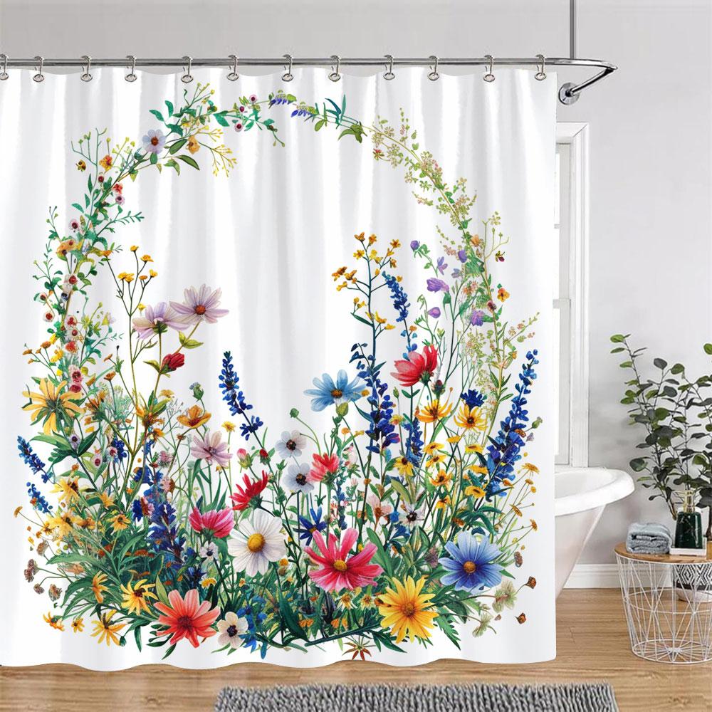 Beautiful Botanical Floral Shower Curtain Watercolour Painting Art Creative Vintage Style Polyester Bath Curtains Bathroom Decor