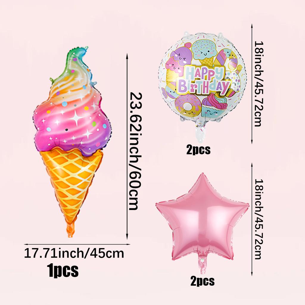 5pcs Macaron Ice Cream Rainbow Candy Balloons, Sweet Hawaiian Luau for Cow Day, Baby Shower, Wedding Decoration Supplies