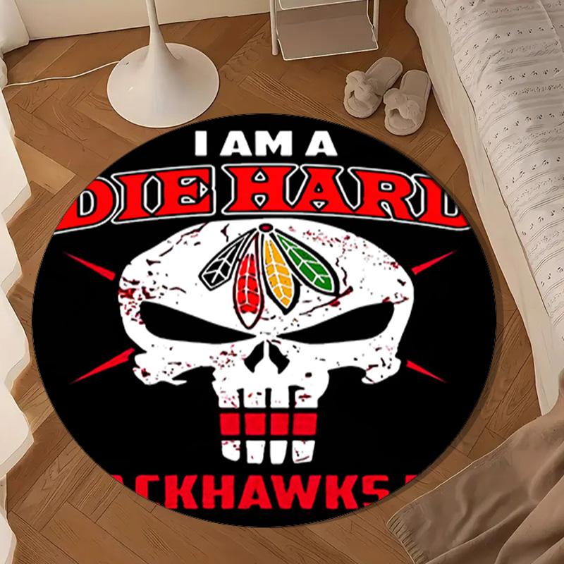 Chicago Hockey Round Rug for Livingroom,Bedroom, Palyroom, Chair Rug, Area rug, Circle Carpet, Large Size Decor Fan Christmas gift