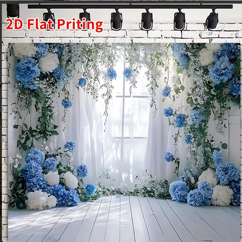 2D Романтический Бело-Синий Цветочный Фон для Фотобудки 47.2x31.5inch/120*80cm