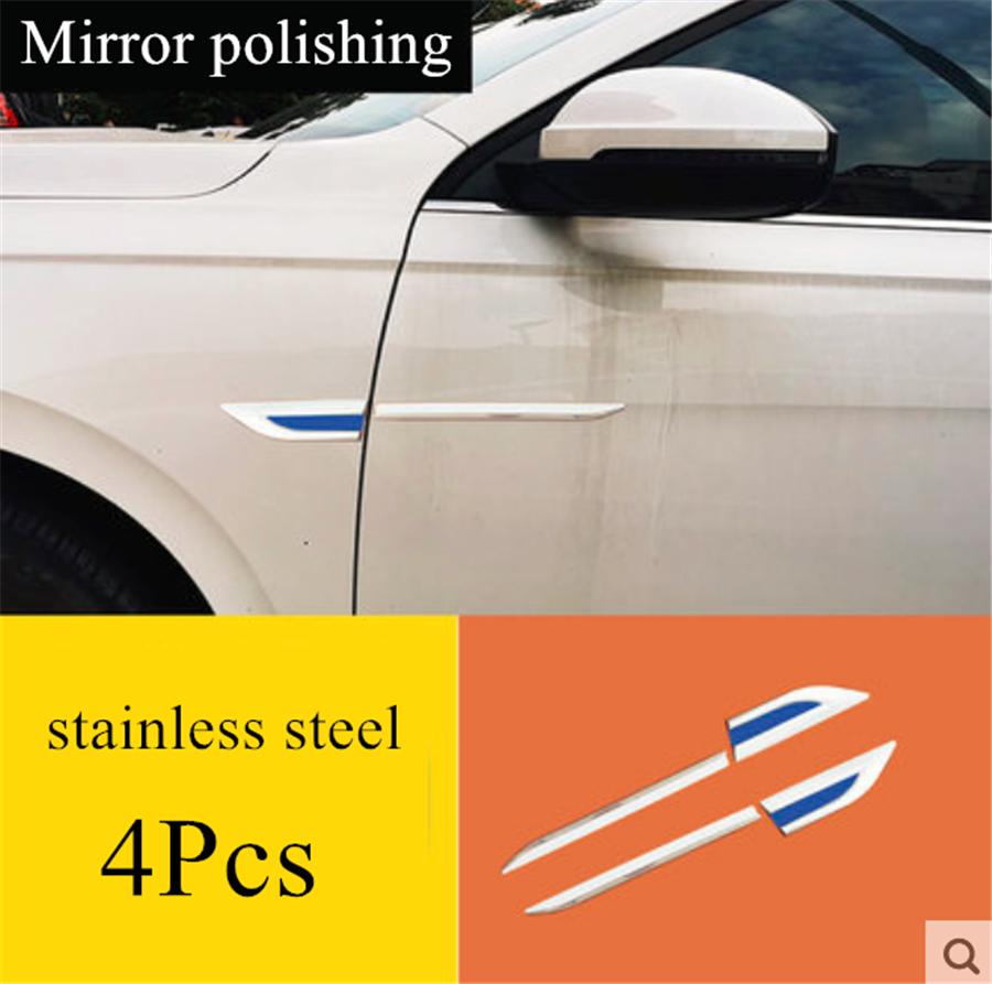Universal 4Pcs Stainless Steel Car Side Body Fender Trims Decoration Mirror polishing
