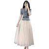 French Denim Short Sleeve Shirt & High-Waist A-line Skirt Set for Women - Summer Slim Fit