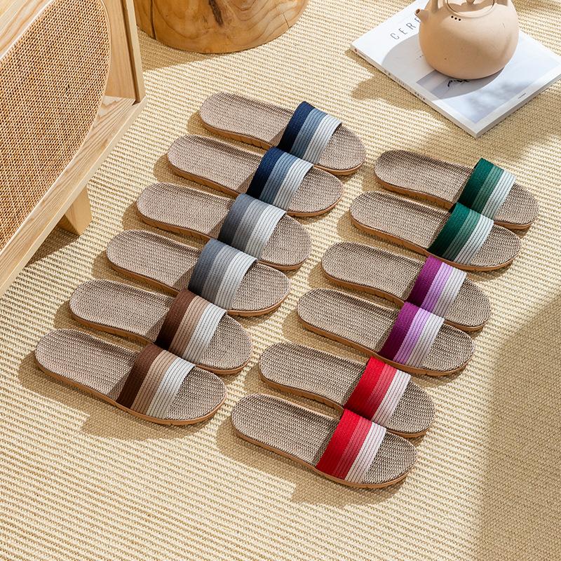 Linen Slippers Household Thick Bottom Straw Weaving Men and Women Summer Cool Slippers Home Indoor Non-slip