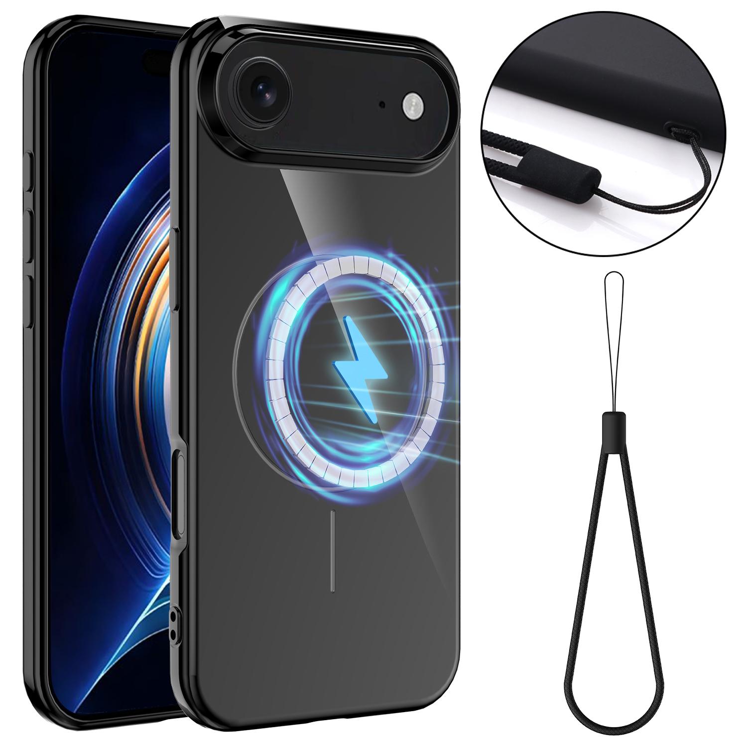 

For iPhone 17 Air Magnetic Case Compatible with MagSafe TPU Phone Back Cover with Lanyard Black