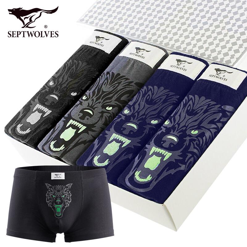 Seven Wolves Men's Pure Cotton Boxer Briefs 4-Pack