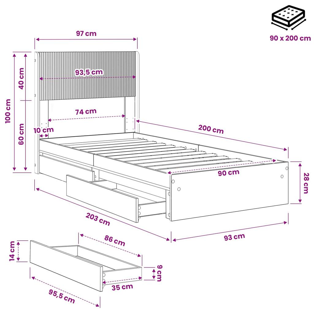 Bed Frame with Storage Space and Headboard Sonoma Oak 90 x 200 cm