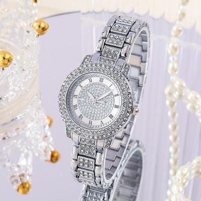 Elegant Women's Diamond-Set Quartz Watch with Roman Numerals