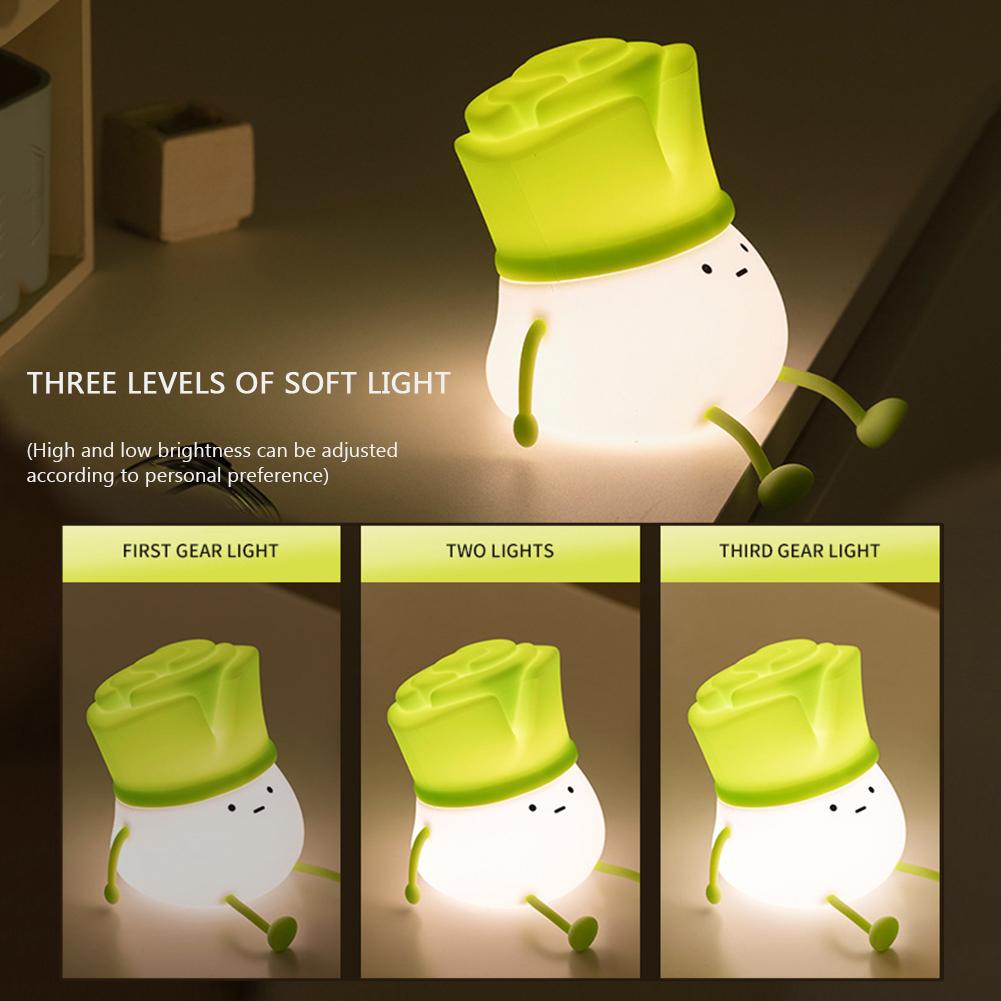 Cute Chives Night Light LED,Silica Touch Lamp,Rechargeable USB,Table Lamp,Desk Room Decoration Baby Nursery Kids Birthday Gift