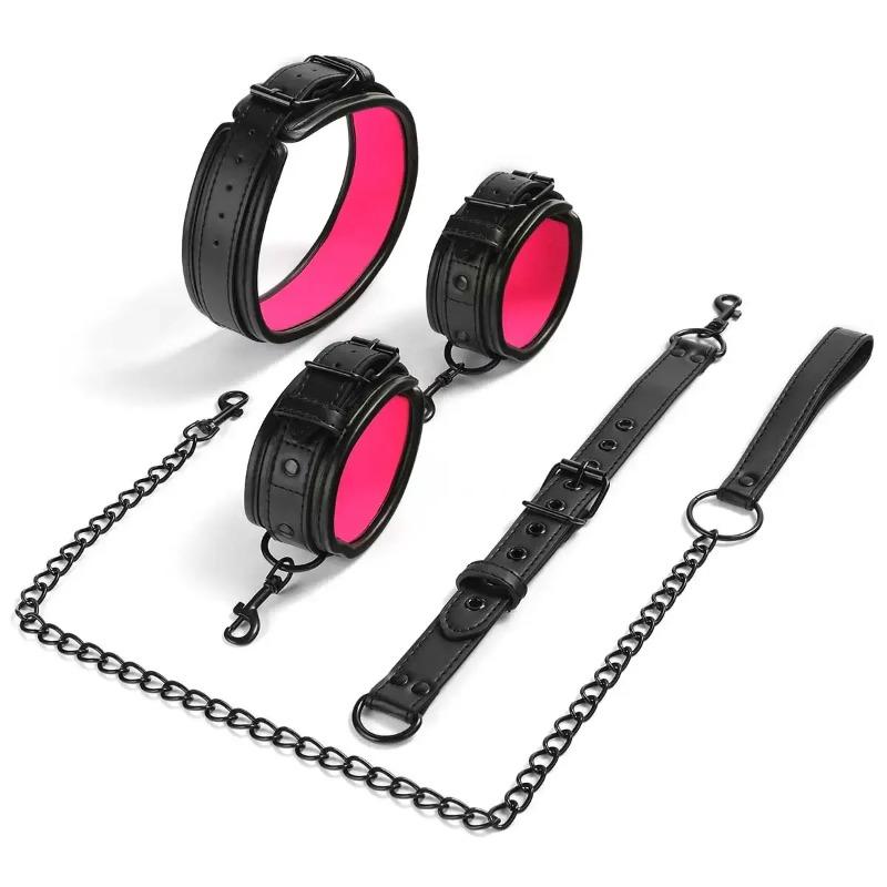 Kit de Contraintes Bondage Cou-Poignet – Jouets Sexuels pour Couples avec Laisse à Chaîne, Menottes et Collier pour Jeu de Rôle d'Esclave